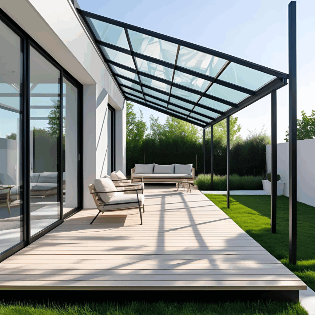 Overdækket terrasse med glastag